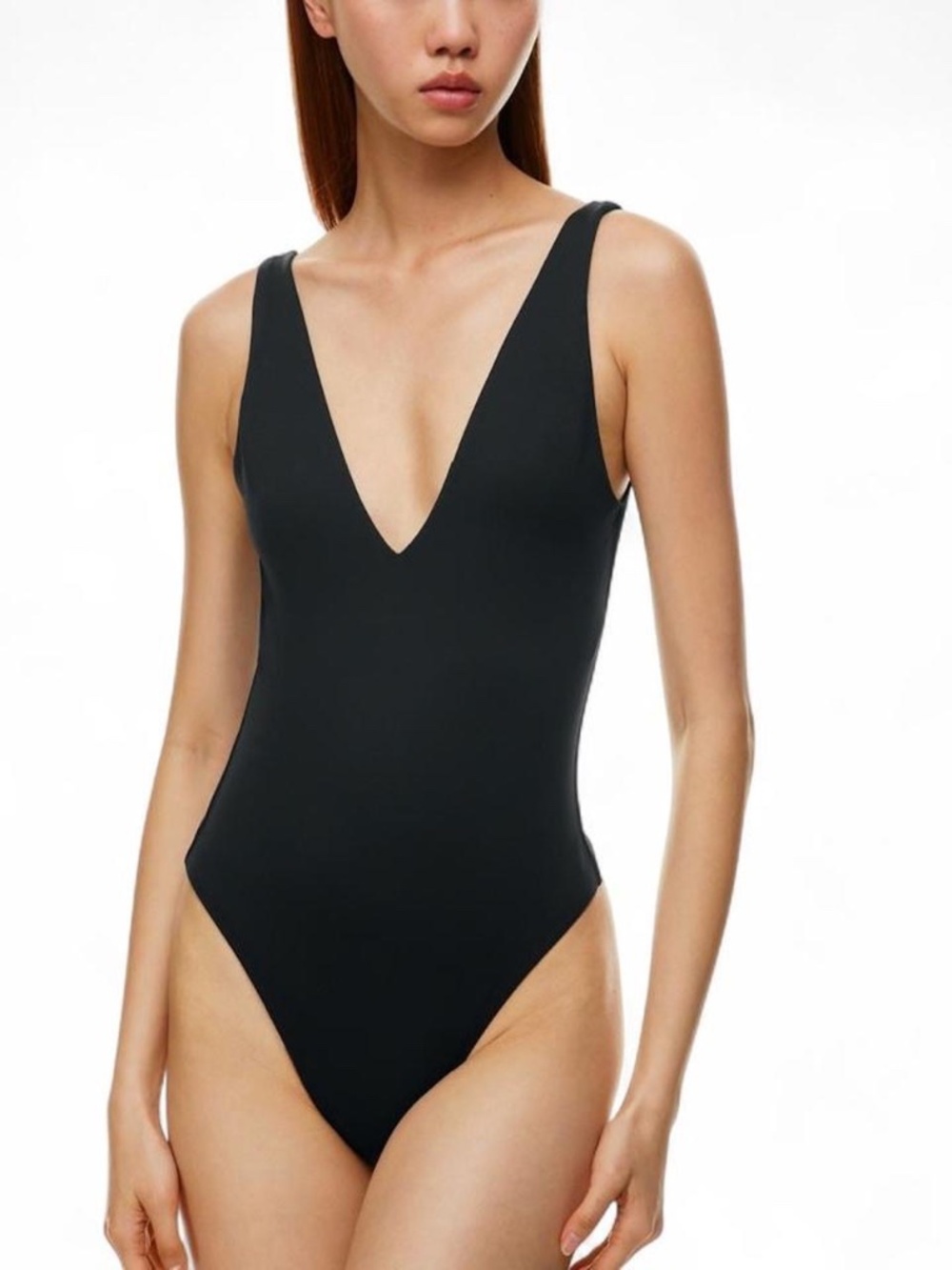 Babaton Aritzia Plunging Thong Black‎ Body Suit Tank